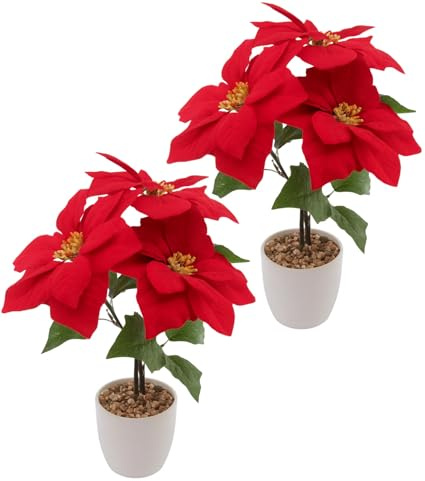 PASCH® Weihnachtsstern künstlich in Hochglanz-Keramiktopf (32cm, 2er Set) | Künstlicher Weihnachtsstern im Topf | Künstliche Weihnachtssterne | Kunstblumen im Topf | Kunstblumen Weihnachten