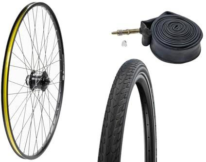 28 Zoll Fahrrad-Set – Road Cruiser Reifen (42-622) mit Pannenschutz & Reflex, Yak 19 Vorderrad mit Nabendynamo Center Lock Scheibenbremse, Schlauch DV40
