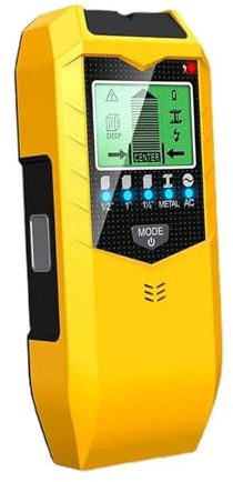 Detector de Metales, Detector de Montantes de Pared, Sensor, escáner de Pared, 5 en 1, LCD, Detector electrónico, Borde, Centro, Madera, Corriente, Metal, CA, detección de Cables Activos(Yellow)