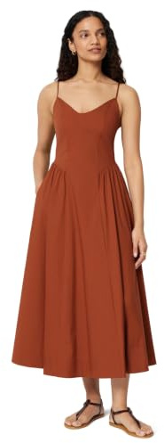 Amazon Essentials Femme Robe midi ajustée et évasée en Popeline de Coton à Bretelles Fines