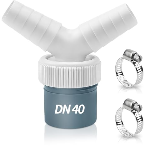 KAGHSTH Adaptador Empalme Desague Lavadora Doble Uso, Conector En Y Para Tubo Desague Lavadora, Entrada 18-24 mm y Salida Ø40 mm, Incluye 2 Abrazaderas De Acero Inoxidable, Color Gris