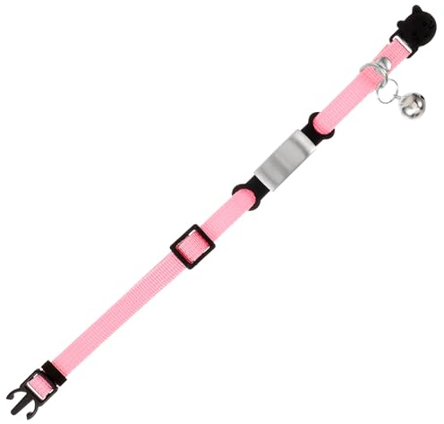 BAZEITFLOW Rosa Verstellbares Katzenhalsband mit Namensschild und Glöckchen Weiches Polyester Anti Verlust für Kätzchen und Kleine Haustiere