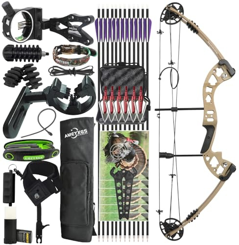 Kit arco compound destro per tiro con l'arco (30-55 libbre) – Accessori completi inclusi Adatto per adulti e principianti Per la caccia, la pesca e il tiro al bersaglio (Yellow)