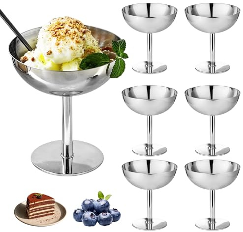 BORDEAG 6 Stück 150ML Eisbecher Edelstahl,Dessertschale Mit Fuß,Edelstahl Dessertschale,Ice Cream Sundae Für Eis,Dessert,Hochzeit,Party,Ice Cream Bowl,Café & Restaurant,Durchmesser 8CM
