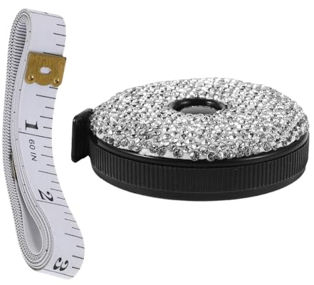 Cabilock Cinta Métrica Retráctil Pequeña 1,5 M con Gemas de Imitación, Cinta Corporal Flexible de Tela Suave para Costura, Manualidades y Medición Médica, Doble Escala Métrica E Imperial