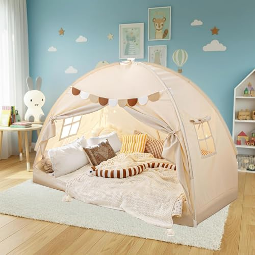 Spielhaus Indoor, Spielzelt Kinder Indoor, Bettzelt, Traumzelt FüR Etagenbett, PrivatsphäRe Schlafbereich, Verdunkelungsspielhaus Zelt FüR Drinnen, Tragbares Zelt FüR Windige RäUme (Beige)