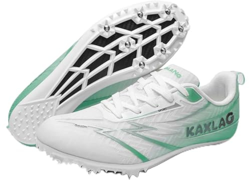 Scarpe da Atletica Leggera per Uomo Scarpe da Corsa a Lunga Distanza Traspiranti e Leggere, con 7 Chiodi Rimovibili per Sprint competizioni Ostacoli,White Green,39 EU