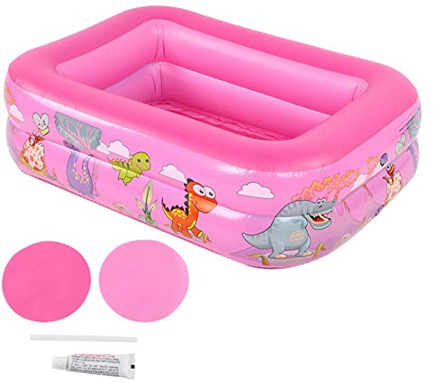 MAMJENNI Uppblåsbar barnpool för barn hemma, plaskbassäng, stor fyrkantig pool, badkar (rosa)
