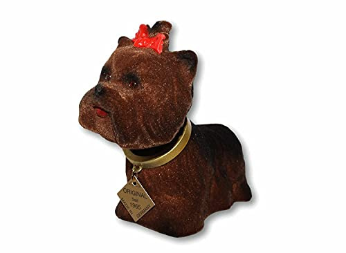 RAKSO Wackel Figur Hund Yorkshire Terrier Wackelfigur H 12,5 cm klein Dekofigur mit Wackelkopf