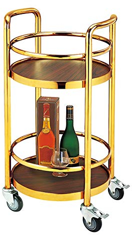 Mesa Carrito Camarera Carro De Servicio 2 Niveles Espejo De AceroTé Carro De Barra De Cocina Ronda Elegante con Freno Rueda De Goma, Carga 60 Kg (Color : Gold-a)