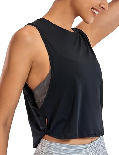 CRZ YOGA Pima Cotton Large Armhole Tank Tops for Women - Workout Sport Athletic Yoga Running Gym Loose Crop Sleeveless Shirts Black Large
