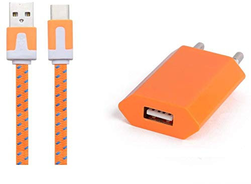 Pack Chargeur pour Microsoft Surface Pro 7 Smartphone Type C (Cable Noodle 1m Chargeur + Prise Secteur USB) Murale Android (Orange)