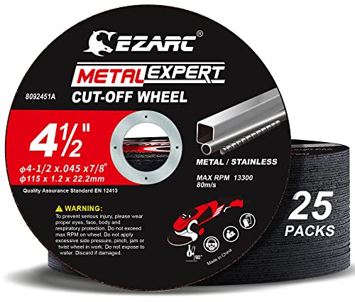 EZARC Discos de Corte Metal, 25 Piezas 115mm x 1.2mm x 22mm para Metal y INOX Compatible con Todas las Amoladoras Angulares de 115 mm