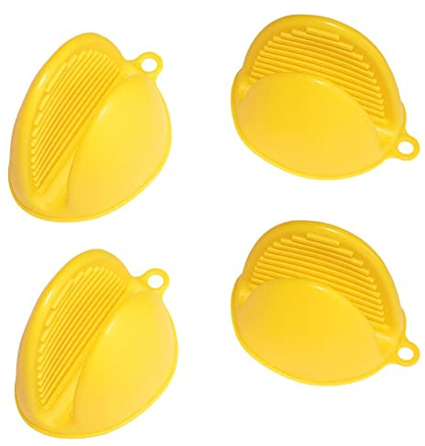 Lichi 4 Stück (2 Paar) Silikon-Ofenhandschuhe, hitzebeständig, rutschfeste Handschuhe für Küche, Kochen, Backen, Mikrowelle, Kochen – Gelb