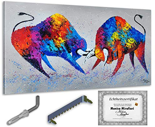 Monica Mirafiori I 100% HANDGEMALT I Gemälde Stiere 120x60cm | Gemälde Handgemalt | Acrylgemälde | Sehr Großes Acrylbild I Moderne Kunst I Kunstbilder