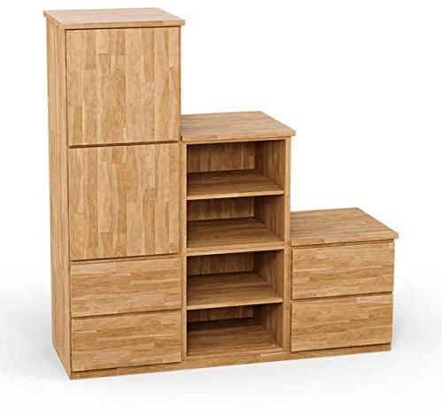 ben+camilla.com Square Massivholz Stufenregal Links-Anschlag | Regalwürfel-Set Astoria | 114,8 x 117,6 x 32 cm in Buche | mit Türen und Schubladen