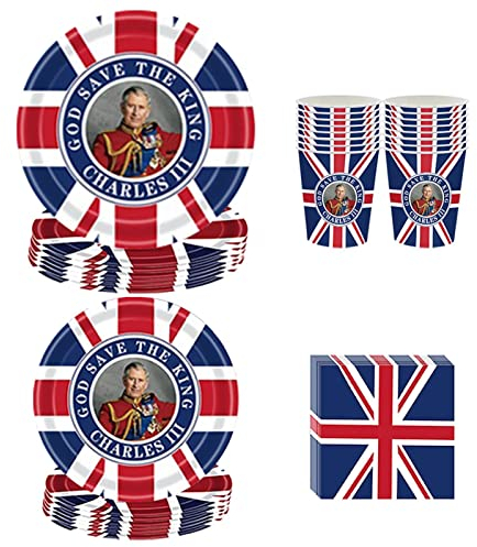 Aelevate Paper Plates and Napkins Set | Union Jack Set, Britain Tableware Kit Union Jack Supplies