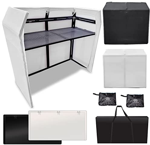 AxcessAbles DJ BOOTH XL 58 wide x 29 deep DJ Facade Table | Portable Extra Wide DJ Table Booth with Black and White Scrims, Carry Cases | Large DJ Controller Stand | Music Mixer Stand