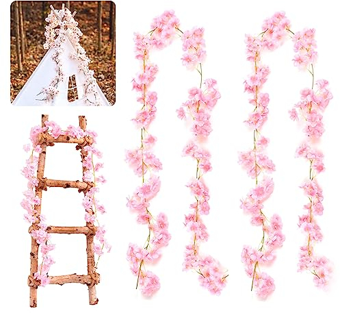 2 Stück Künstliche Kirschblüten Blumengirlande Blumenrebe Deko, 1,8m Künstliche Blumen Girlande Kirschblüten Blumenrebe Rosa Kunstblumen Seidenblumen Blumengirlande Hängend für Party Wand Garten Deko
