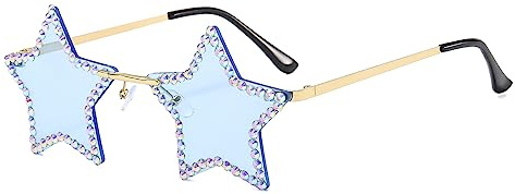 GLGHMH Occhiali da sole a forma di stella con strass, senza montatura a forma di stella, occhiali da sole scintillanti alla moda per estate, spiaggia, feste, festival, donne, uomini, adolescenti