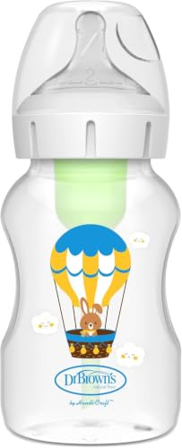 Dr. Brown's Biberón Anticólicos Boca Ancha Conejo Tetina N2 330 ml | Sistema de ventilación interna patentado que evita que el bebé trague aire durante la toma