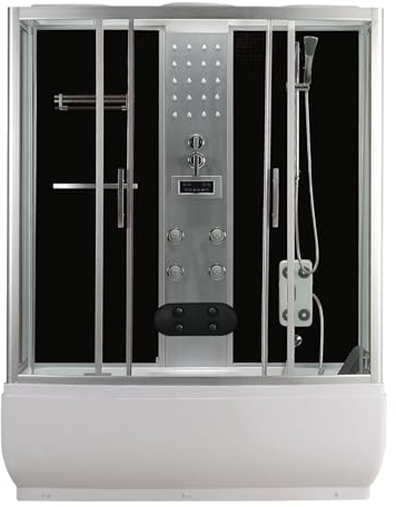 Sanotechnik Cabina de ducha de vapor Nevada, 87 x 154 x 225 cm, cabina de ducha, combinación, chorros de masaje, con radio y altavoz, cristal de seguridad, ducha completa, con plato de ducha, cabina