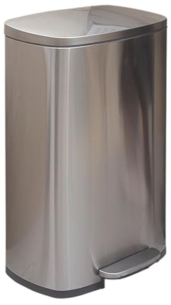 MNSSRN Cubo de Basura de Acero Inoxidable de 30L / 50L, Bote de Basura Trapezoidal, contenedor Interior de plástico y Tapa, Adecuado para baño, Cocina, Dormitorio, Oficina en casa,30L