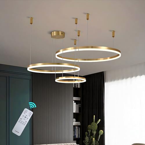 BEHWU LED Pendelleuchte Dimmbar, Wohnzimmerlamp, Moderne Ring-Hängeleuchte 3000K-6000K, Pendellampe LED Leuchtring Wohnzimmer Esszimmer Hängelampe, Aluminium Kronleuchter Mit Fernbedienung (Color : G