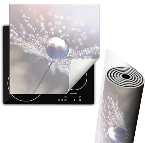 TMK ArtDeko Herdabdeckplatte Einteilig Küche Herdabdeckung Ceranfeld Herdabdeckplatten Anti Rutsch Matte Aufrollbar 60x52 cm, Blume Grau