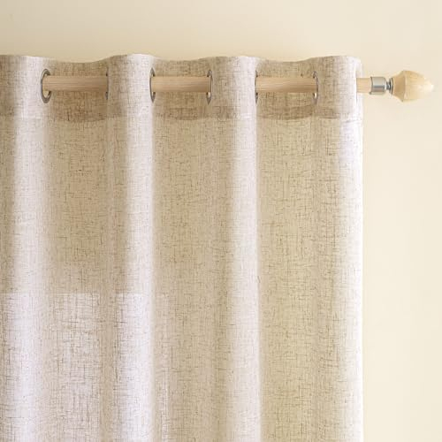 EMEMA Tende Lino Trasparente con Occhielli Tenda a Traslucido Tende Moderne a Vela per Porte Balcone Adatte per Soggiorno Camera da Letto 2 Pannelli 140x300 cm Avorio