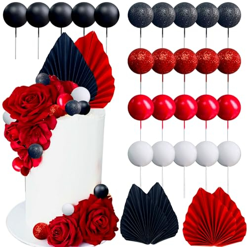 JeVenis Black Red Balls Cake Decoration Red Cake Decoration Black Cake Topper for Birthday Wedding Baby Shower Bridal Shower