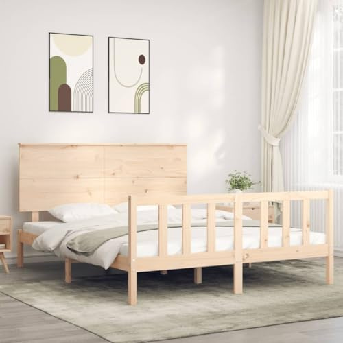 ZQQLVOO Bed Frame Lattenrost Palettenbett Bodenbett Massivholzbett mit Kopfteil 160x200 cm