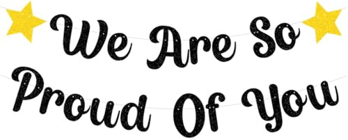 bng-bng We Are So Proud Of You Banner Black Glittery Graduation Congratulations Decoration Hanging Garland for Graduation Retirement Grad Party Decor Supplies (Pre-strung) Black