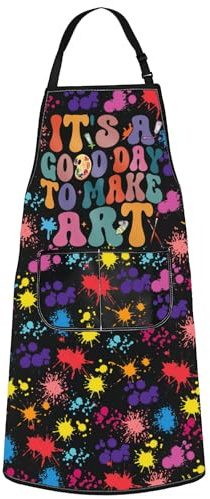 WZMPA Grembiule con tasche per artisti e pittori, idea regalo per insegnanti, con scritta in lingua inglese It's a Good Day to make art, regolabile, per studenti amanti dell'arte