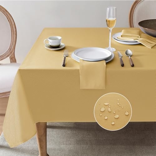 Softalker Herbst Tischdecke Gold 140x100 cm Rechteckig Abwaschbar Geometrischem Jacquard-Tischdecken Wasserabweisend Table Cloth Fleckschutz Tischtuch Tischwäsche Deko für Outdoor Garten Party Camping