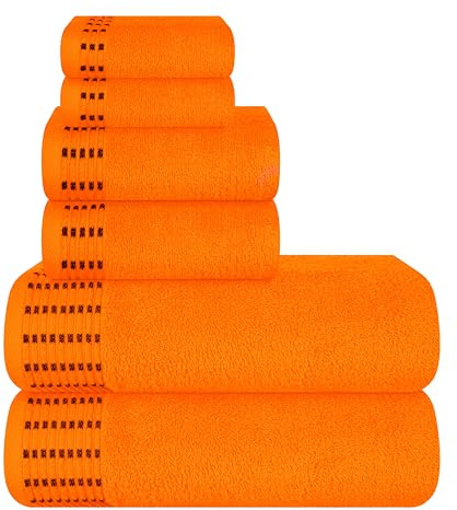 MALLONI Home Ultra Soft 6er-Pack Baumwoll-Handtuch-Set, enthält 2 übergroße Badetücher 70 x 140 cm, 2 Handtücher 40 x 60 cm und 2 Waschbetten 30 x 30 cm, Orange