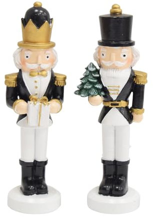 CONCORD HOME & INTERIOR 2 x Nussknacker Dekofigur | schwarz weiß | Weihnachtsfigur Figur Advent | 15,5 cm