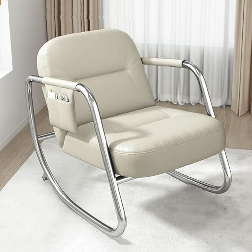 Schaukelstuhl, Kinderzimmer-Akzent-Relaxsessel, Lesesessel, Schlafzimmer-Beistellstuhl, moderner Polstersessel für das Wohnzimmer, Balkon-Loungesessel mit Metallrahmen (Farbe: Beige/A) (Beige/B, Einh
