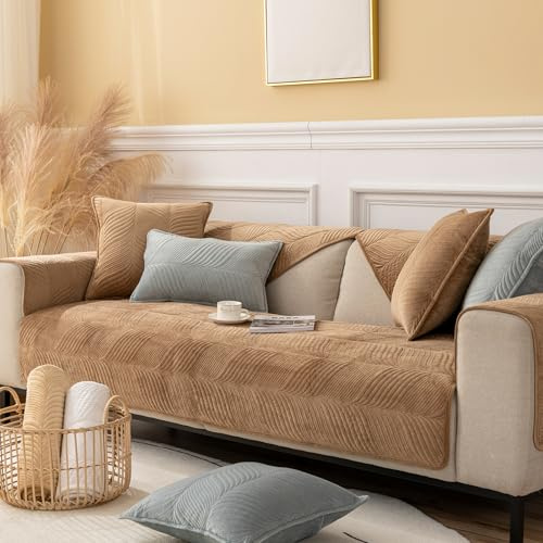 ZCXRYFL Sofa üBerzug Mit/Ohne Armlehne L U- Form Groß Chaiselongue Ecksofa Universal Sofabezug 1 2 3 4-Sitzer Weicher PlüSch Sofa BezüGe Rutschfester Sofaschoner Sofa Abdeckung(70X150cm,Camel)