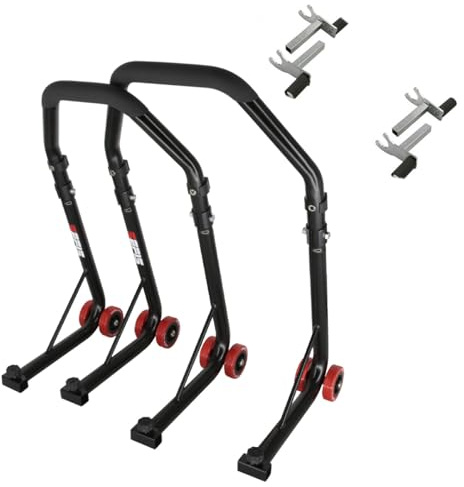 SEFIS D18 Motorradständer Set Vorder- und Hinterrad Motorradheber Serviceständer Front und Heck Motorrad montageständer ständer (Schwarz, 2in1 / 2in1)