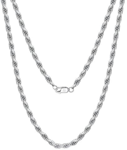 Mesnt Echt Silber Ketten Für Frauen, 1,5 mm gedrehte Seilkette, 45 cm, Silber