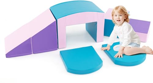 DREAMADE 7 TLG. Softbausteine, Riesenbausteine Schaumstoffbausteine Großbausteine aus EPE, Bausteinset Schaumstoff, Kletterblöcke zum Toben & Klettern für Kleinkinder (Blau+Rosa)