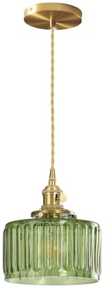 Hnexsei Moderne Glas-Pendelleuchte mit Gold E27 Metallfassung, Textur-Schirm, Höhenverstellbares Aufhängekabel, Ideal für Küche, Esszimmer und Wohnzimmer (Grüne gestreift)