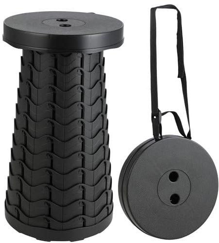 KITDAHOM Sgabello Telescopico Portatile - Sedile Pieghevole Estensibile 25 x 6-45cm - Sgabello da Campeggio Regolabile Aggiornato - Per Campeggio, Giardino, Pesca (Nero)