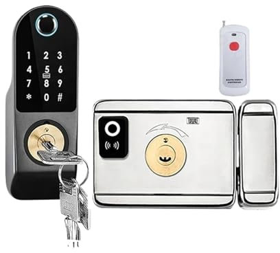 VEKELETE Cerradura de Puerta Inteligente Tuya WiFi con aplicación de Control Remoto TTlock Bluetooth, Cerradura electrónica con Borde de Tarjeta de código de Acceso biométrico con Huella Digital(B-1)
