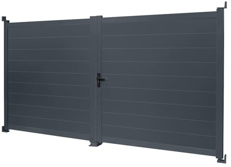 IDMarket - Portal batiente de aluminio (302 x 160 cm), color gris