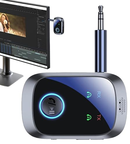 Transmetteur Audio Sans Fil,Transmetteur Sans Fil pour Télévision | Double Flux Multipoint 2 en 1 Écran LCD Hi-Fi pour Musique, Consoles de Jeu, TV, Enceintes, Smartphones, PC, Voiture et Maison