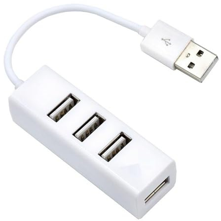 Mini-Hub USB 4 Puertos, Blanco, Compacto, portátil, Ideal para expandir Conexiones y Mejorar productividad en Dispositivos electrónicos.