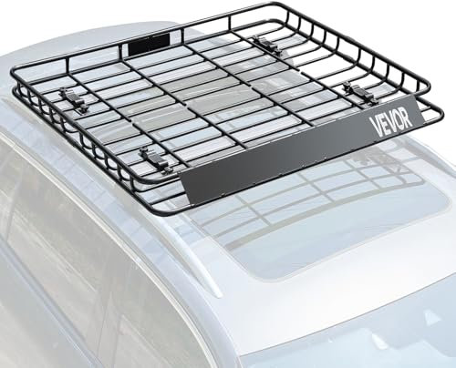 VEVOR Porte-bagage pour voiture 1095 x 1270 x 105 mm, galerie de toit universel, en acier allié antirouille, panier avec capacité de charge maximale de 68 kg, clôture de 10,4 cm et pare-vent, pour SUV