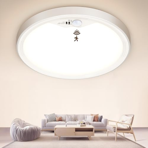 NIBSHOOM Plafoniera LED Soffitto 3000K/4000K/6500K,18W/1800LM Plafoniere da Soffitto con Sensore di Movimento,Ultrasottile IP44 Luce Lampada LED per Corridoio Balcone Garage Bagno Ø22cm-1PCS